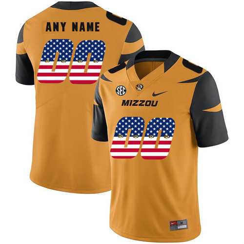 Mens Missouri Tigers Customized Gold USA Flag Nike College Football Jersey->customized ncaa jersey->Custom Jersey